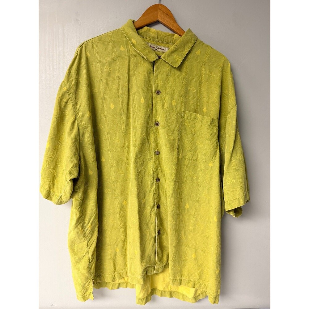 Tommy Bahama Silk Shirt Mens XXL Green Embroidered Casino Poker Dice Camp